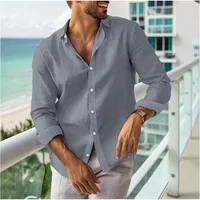 Men's Summer Long Sleeve Solid Button - Up Shirt, Casual Turn - Down Collar Everyday Wear For Spring/Summer main image 2