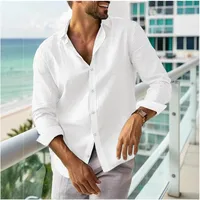 Men's Summer Long Sleeve Solid Button - Up Shirt, Casual Turn - Down Collar Everyday Wear For Spring/Summer main image 3