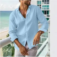 Men's Summer Long Sleeve Solid Button - Up Shirt, Casual Turn - Down Collar Everyday Wear For Spring/Summer main image 4