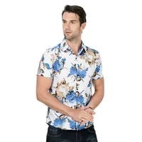 Men's Casual Summer Short Sleeve Shirt With Rose Floral Print, Youth Fashion Stylish Breathable Top sku image 3