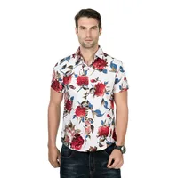 Men's Casual Summer Short Sleeve Shirt With Rose Floral Print, Youth Fashion Stylish Breathable Top sku image 14