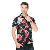 Men's Casual Summer Short Sleeve Shirt With Rose Floral Print, Youth Fashion Stylish Breathable Top sku image 6