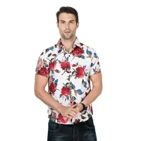 Men's Casual Summer Short Sleeve Shirt With Rose Floral Print, Youth Fashion Stylish Breathable Top main image 2