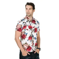 Men's Casual Summer Short Sleeve Shirt With Rose Floral Print, Youth Fashion Stylish Breathable Top main image 5
