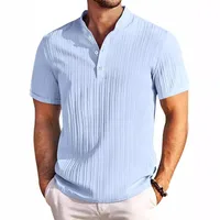 Men's Vintage Striped Cotton Linen Henley Shirt Casual Loose Fit Comfortable Breathable main image 4