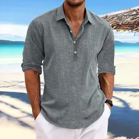 Men's Casual Linen Shirt Long Sleeve Solid Color Turn - Down Collar Relaxed Fit Plus Size main image 1