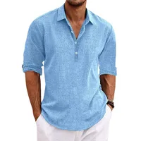 Men's Casual Linen Shirt Long Sleeve Solid Color Turn - Down Collar Relaxed Fit Plus Size main image 2