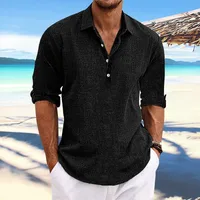Men's Casual Linen Shirt Long Sleeve Solid Color Turn - Down Collar Relaxed Fit Plus Size main image 3