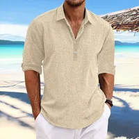 Men's Casual Linen Shirt Long Sleeve Solid Color Turn - Down Collar Relaxed Fit Plus Size main image 4