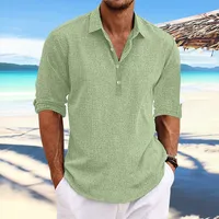 Men's Casual Linen Shirt Long Sleeve Solid Color Turn - Down Collar Relaxed Fit Plus Size main image 5