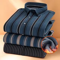 Men's Thermal Flannel Striped Shirt, Winter Autumn Thickened Fleece - Lined Business Casual Wrinkle - Free Top main image 2