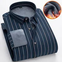 Men's Thermal Flannel Striped Shirt, Winter Autumn Thickened Fleece - Lined Business Casual Wrinkle - Free Top main image 3