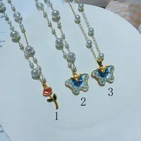 Casual Sweet Commute Rose Flower Butterfly 304 Stainless Steel Enamel Imitation Pearl 18K Gold Plated Women's Pendant Necklace sku image 2