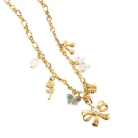 Vacation Beach Modern Style Heart Shape Bow Knot Titanium Steel Women's Multi Charms Necklace main image 5