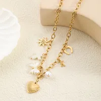 Vacation Beach Modern Style Heart Shape Bow Knot Titanium Steel Women's Multi Charms Necklace sku image 1