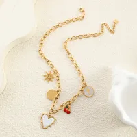 Vacation Beach Modern Style Heart Shape Bow Knot Titanium Steel Women's Multi Charms Necklace sku image 3