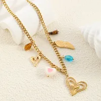 Vacation Beach Modern Style Heart Shape Bow Knot Titanium Steel Women's Multi Charms Necklace sku image 4