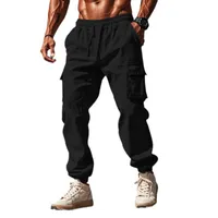 Men's Casual Work Pants With Drawstring Waist, Multiple Pockets, Wide Leg Loose Fit Lightweight Linen Cotton Summer Trousers main image 2