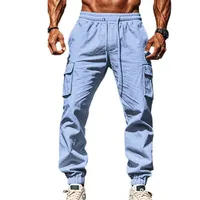 Men's Casual Work Pants With Drawstring Waist, Multiple Pockets, Wide Leg Loose Fit Lightweight Linen Cotton Summer Trousers main image 5