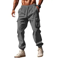 Men's Casual Work Pants With Drawstring Waist, Multiple Pockets, Wide Leg Loose Fit Lightweight Linen Cotton Summer Trousers main image 4