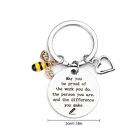 Modern Style Letter Heart Shape Bee 201 Stainless Steel Inlay Zircon Unisex Keychain main image 5