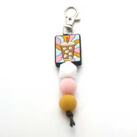 Modern Style Geometric Letter Silica Gel Beaded Unisex Bag Pendant Keychain sku image 4