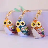 Cute Owl Zinc Alloy Enamel Plating Rhinestones Unisex Keychain main image 1
