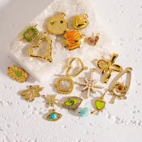 Simple Style Heart Shape Fish 304 Stainless Steel Enamel 14K Gold Plated Charms main image 1