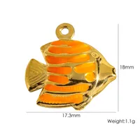 Simple Style Heart Shape Fish 304 Stainless Steel Enamel 14K Gold Plated Charms sku image 12