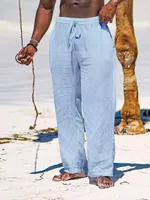 Men's Linen Casual Pants - Loose - Fit Solid Color Cotton - Blend Trousers For Everyday Comfort & Style main image 2