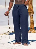 Men's Linen Casual Pants - Loose - Fit Solid Color Cotton - Blend Trousers For Everyday Comfort & Style main image 3