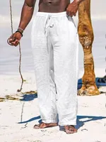 Men's Linen Casual Pants - Loose - Fit Solid Color Cotton - Blend Trousers For Everyday Comfort & Style main image 4