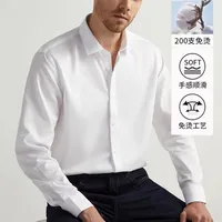 Luxury Men's Long Sleeve 200s Double - Ply Pure Cotton Wrinkle - Free Business Formal Shirt With Embroidered Logo main image 4