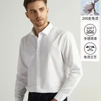 Luxury Men's Long Sleeve 200s Double - Ply Pure Cotton Wrinkle - Free Business Formal Shirt With Embroidered Logo main image 6