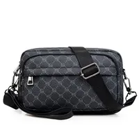 Men's Pu Leather Geometric Vintage Style Sewing Thread Square Zipper Crossbody Bag sku image 2