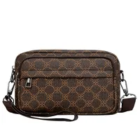 Men's Pu Leather Geometric Vintage Style Sewing Thread Square Zipper Crossbody Bag sku image 6