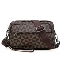 Men's Pu Leather Geometric Vintage Style Sewing Thread Square Zipper Crossbody Bag sku image 4