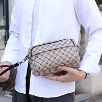 Men's Pu Leather Geometric Vintage Style Sewing Thread Square Zipper Crossbody Bag main image 3