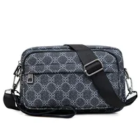 Men's Pu Leather Geometric Vintage Style Sewing Thread Square Zipper Crossbody Bag sku image 3