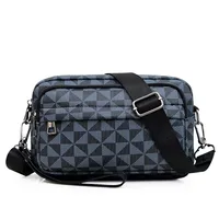 Men's Pu Leather Geometric Vintage Style Sewing Thread Square Zipper Crossbody Bag sku image 1