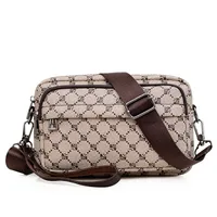Men's Pu Leather Geometric Vintage Style Sewing Thread Square Zipper Crossbody Bag sku image 5