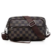 Men's Pu Leather Geometric Vintage Style Sewing Thread Square Zipper Crossbody Bag main image 5