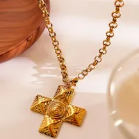 Simple Style Cross 316L Stainless Steel  Three-dimensional Natural Stone 18K Gold Plated Women's Pendant Necklace main image 6