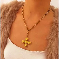 Simple Style Cross 316L Stainless Steel  Three-dimensional Natural Stone 18K Gold Plated Women's Pendant Necklace main image 4