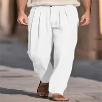 Men's Linen Pleated Front Pocket Relaxed Fit Straight Leg Casual Pants - Breathable Comfort - Fit Solid Color Trousers main image 5