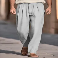 Men's Linen Pleated Front Pocket Relaxed Fit Straight Leg Casual Pants - Breathable Comfort - Fit Solid Color Trousers main image 4
