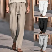 Men's Linen Pleated Front Pocket Relaxed Fit Straight Leg Casual Pants - Breathable Comfort - Fit Solid Color Trousers main image 3