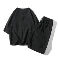 Traditional Chinese Style Men's Linen Blend Casual Two - Piece Set Loose Fit Short Sleeve Tunic & Pants main image 1