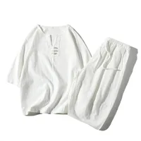 Traditional Chinese Style Men's Linen Blend Casual Two - Piece Set Loose Fit Short Sleeve Tunic & Pants main image 2