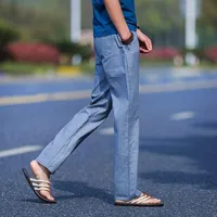 Men's Cupro Linen Wide - Leg Pants - Relaxed Fit Straight Cut Lightweight Breathable Elastic Waist Comfortable Linen TrousersMen's Breathable Cupro Linen Wide Leg Pants - Elastic Waist Relaxed Fit, Lightweight Straight Cut Trousers For Big & Tall main image 3